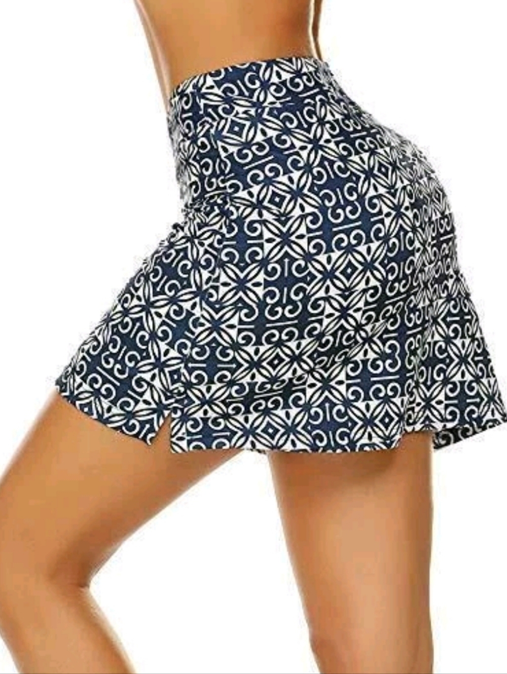 Ekouaer XS Blue & White Printed Skort